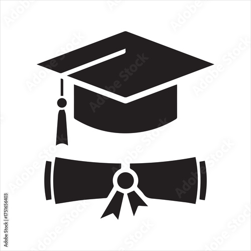Graduation cap and education diploma vector icon