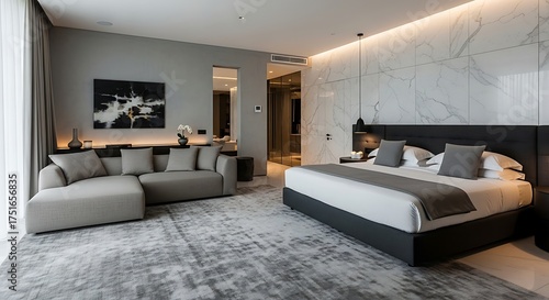 Luxurious Modern Master Bedroom with Marble Accents