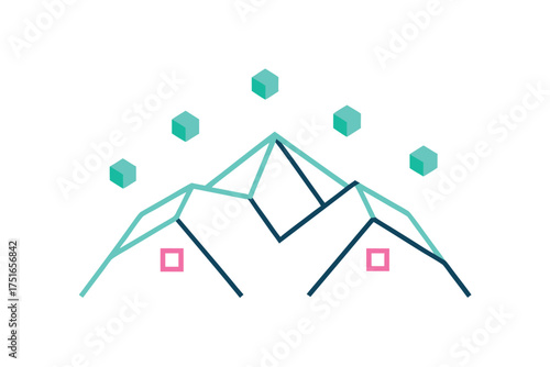 Modern minimalist house roof with a vibrant levitating neon geometric polygon overlay