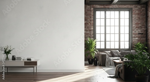 Modern Interior With White Wall And Brick Accent Wall