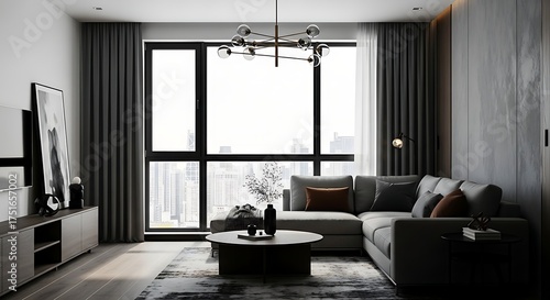 Contemporary Living Room with City View interior