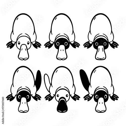 Six platypuses in different styles, a charming collection of unique designs