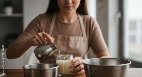 Woman pouring wax into candle