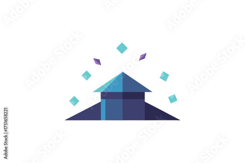 Modern minimalist house roof design with a futuristic levitating holographic projection showcasing architectural innovation and technology