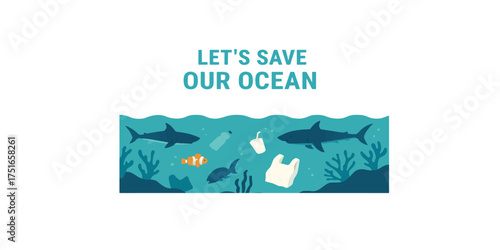 Print   Ocean conservation awareness poster vector