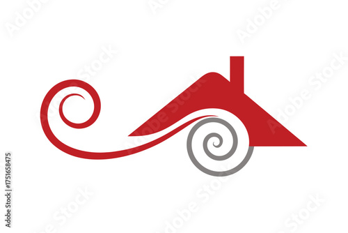 Minimalist house roof with a swirling mist effect on a clean white background