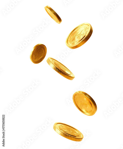 Gold coins falling in a cascade