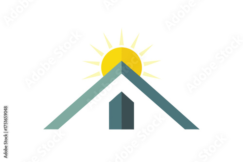 Abstract minimalist house roof with a glowing fragmented ethereal halo effect