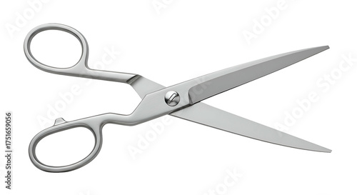 Open silver scissors with looped handles isolated on black