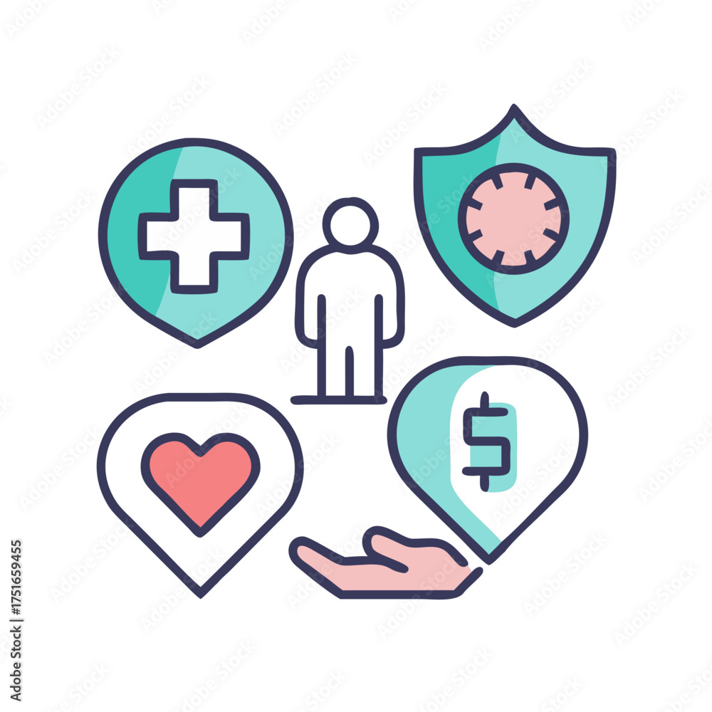 Fototapeta premium Health insurance benefits concept with icons