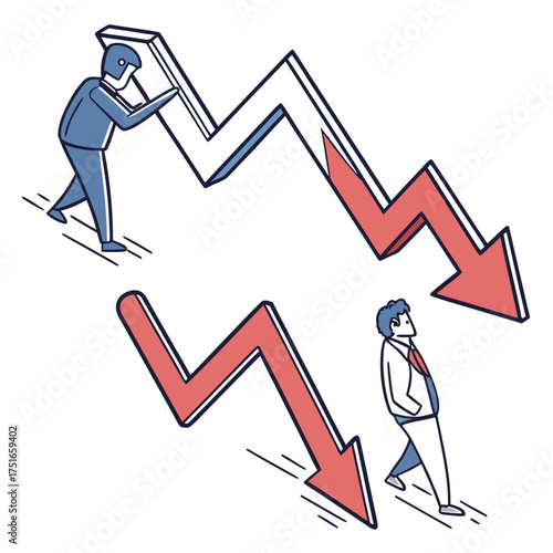 Economic downturn illustration with people and arrows