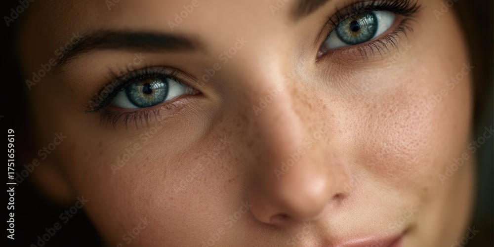 Fototapeta premium Close-up of woman's eye with blue eyeshadow