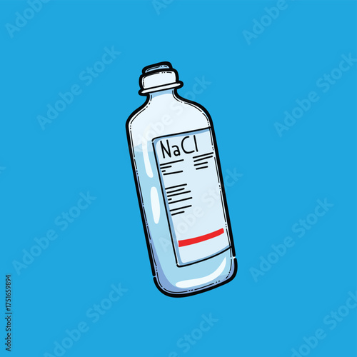 Illustration Of A Salt Sodium Chloride Saline Bottle With NaCl Label On Bright Blue Background