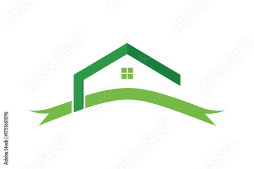 Minimalist house roof design with a green eco ribbon outline symbolizing sustainability and modern architecture