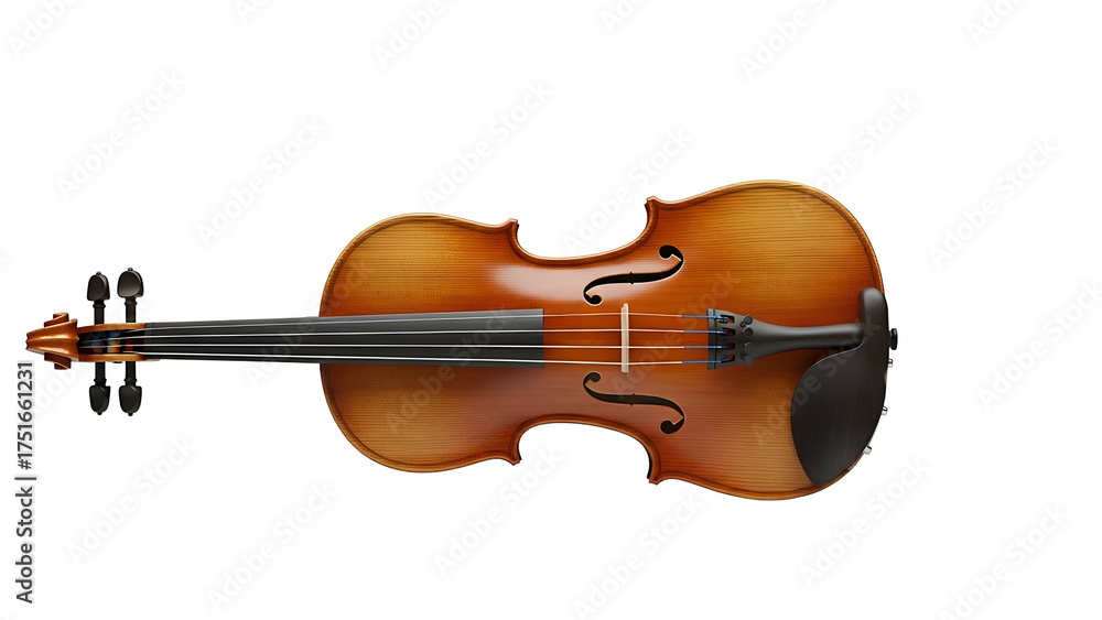Fototapeta premium Glossy brown violin with black fingerboard on a black background