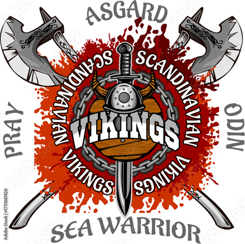 Viking Warrior Skull Mascot Logo with Crossed Axes and Shield in Grunge Style Vector Illustration Viking Theme Vector (1).eps