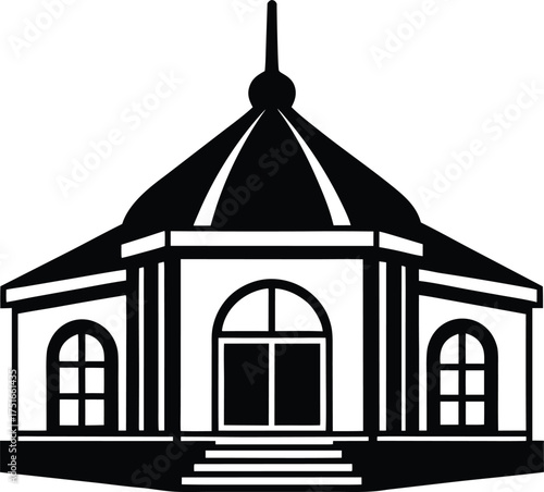 Gazebo structure with ornate roof and arched windows elegant outdoor shelter for relaxation and social gatherings