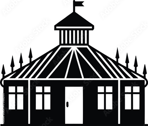 Pavilion tent structure silhouette vector illustration event venue graphic design element on transparent background