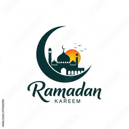 Moon and Ramadan Kareem Mosque logo