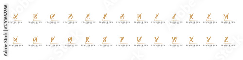 collection of Initial letter a feather pen logo design, serif font graphic icon vector, golden color symbol concept