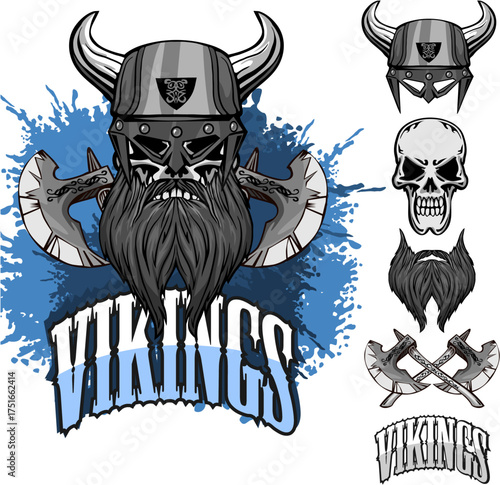 Viking Warrior Skull Mascot Logo with Crossed Axes and Shield in Grunge Style Vector Illustration Viking Theme Vector (6).eps