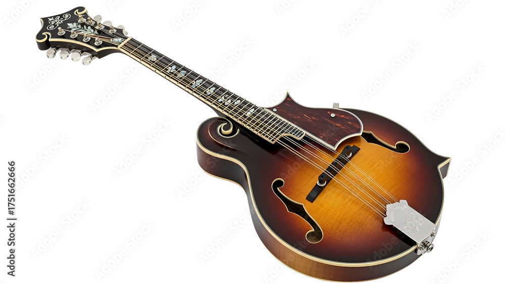 Naklejka premium Mandolin sunburst finish, F-holes, headstock decoration