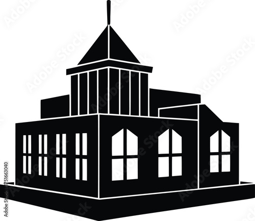 Modern Courthouse Building Icon Black Silhouette Justice System Government Architecture Law Enforcement Structure City Hall Vector Graphic