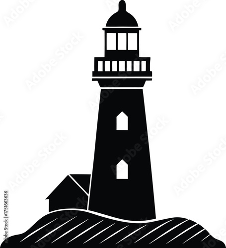 Black Silhouette Illustration Lighthouse Beacon Nautical Building Seacoast Structure Ocean Coastline Guidance Warning Navigation Aid