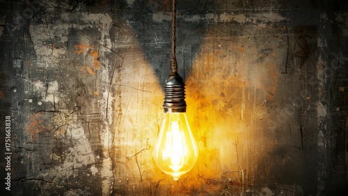 A single light bulb hangs from the side of a wall, providing soft lighting