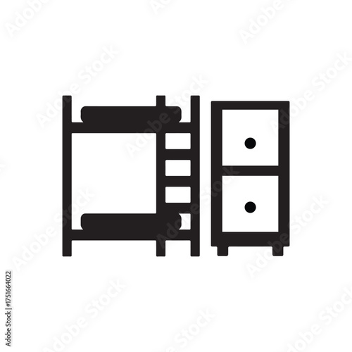 Solid Bunk Bed Nightstand Furniture Icon Set