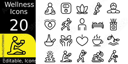 Wellness icons collection twenty editable icons for health and lifestyle