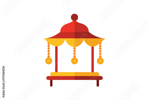 Intricate indian palki carriage decorated with jewels and ornate details on a clean white background