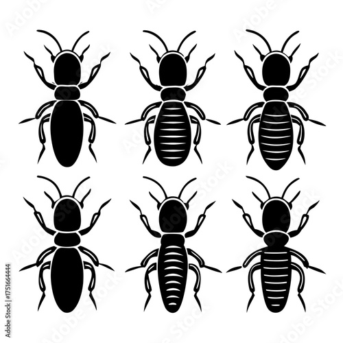 Collection of six termite silhouettes, showcasing diverse shapes and forms