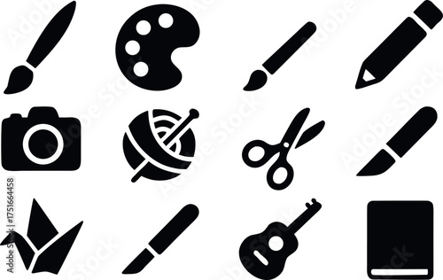Hobby & Creativity Icon Set | Minimal Black Vector Icons