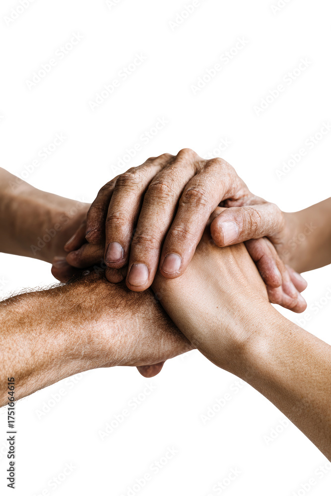 Fototapeta premium Intertwined hands, a close-up view of clasped hands, showing skin texture and concern, possibly representing support or unity