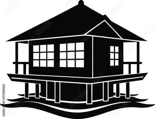 Stilt House Icon Overwater Bungalow Architecture Water Cabin Dwelling Lakeside Home Beach Resort Structure
