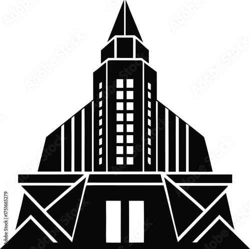 Modern abstract skyscraper silhouette with geometric lines and central spire contemporary architectural design