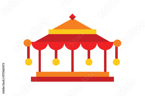 Decorative indian palki carriage with floral embellishments on a clean white background