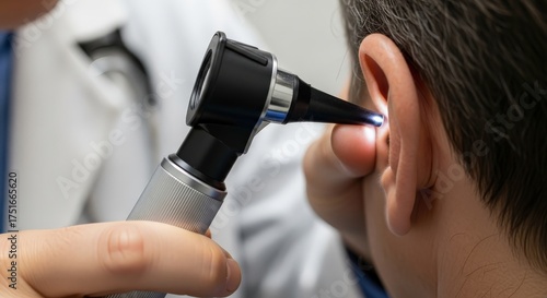 Doctor Examining Ear Canal With Otoscope for Hearing Health
