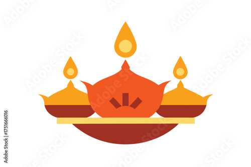 Traditional indian palki wedding carriage adorned with decorative diya oil lamps on a clean white background for festive celebrations