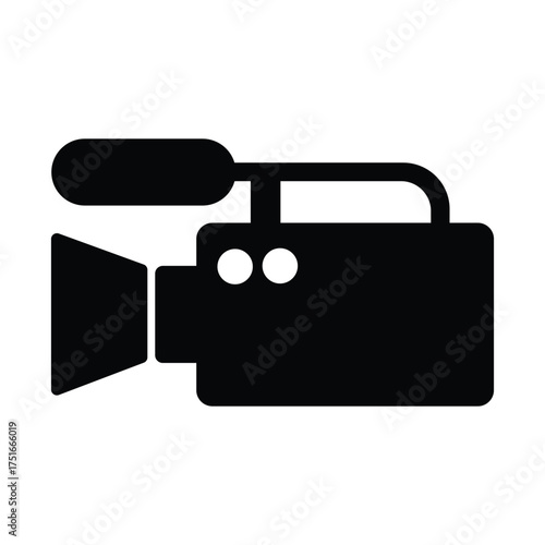 Solid black camera displays rounded handle and lens against transparent background