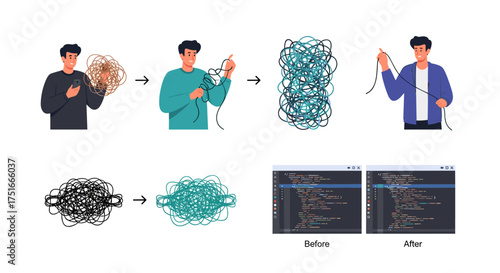 Visualizing the Process of Untangling Complex Problems and Code