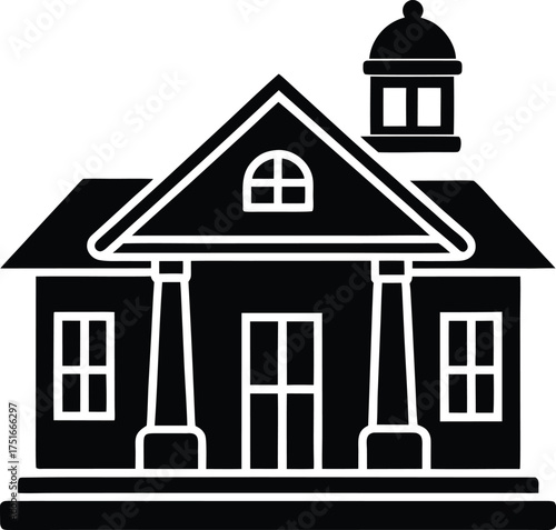 Classic american house silhouette vector illustration traditional home with porch and chimney isolated on transparent background