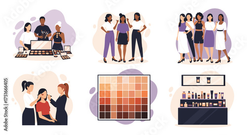 Diverse Group of Women Exploring Makeup and Beauty Products Together