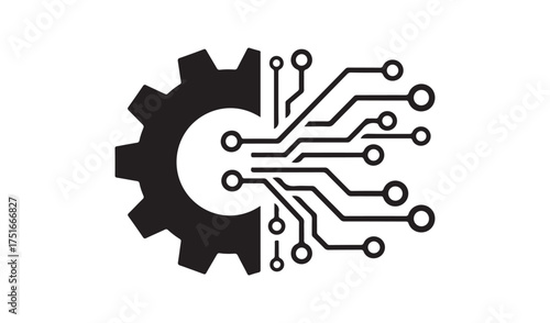 Digital gear and circuit board fusion symbolizing technology and innovation