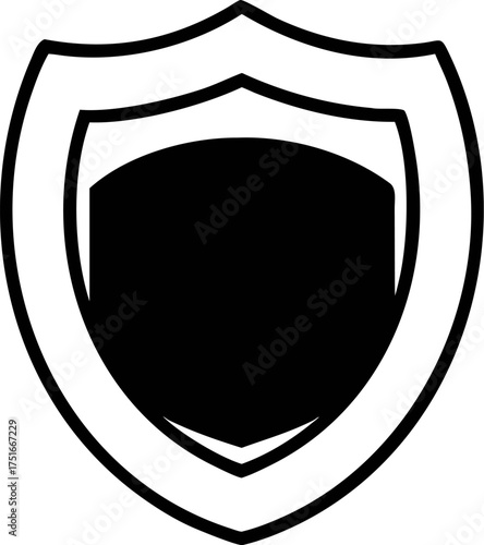 Black shield emblem with a bold outline, symbolizing protection, security, and safety for various applications and digital use cases