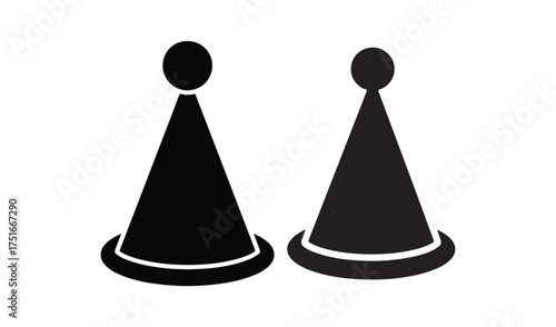 Two black silhouette party hats on white background
