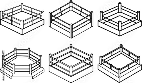 set of boxing ring outline vector illustration line art