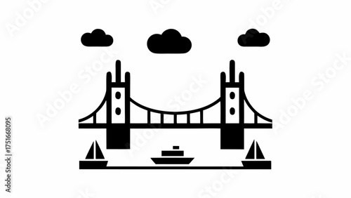 Modern London bridge icon with boats sailing, a striking architectural vista perfect for travel posters, city guides, or website graphics