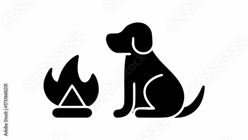 Cozy camping scene with a loyal dog companion sitting by a warm fire, perfect for outdoor adventure and pet-friendly travel promotions and camping equipment